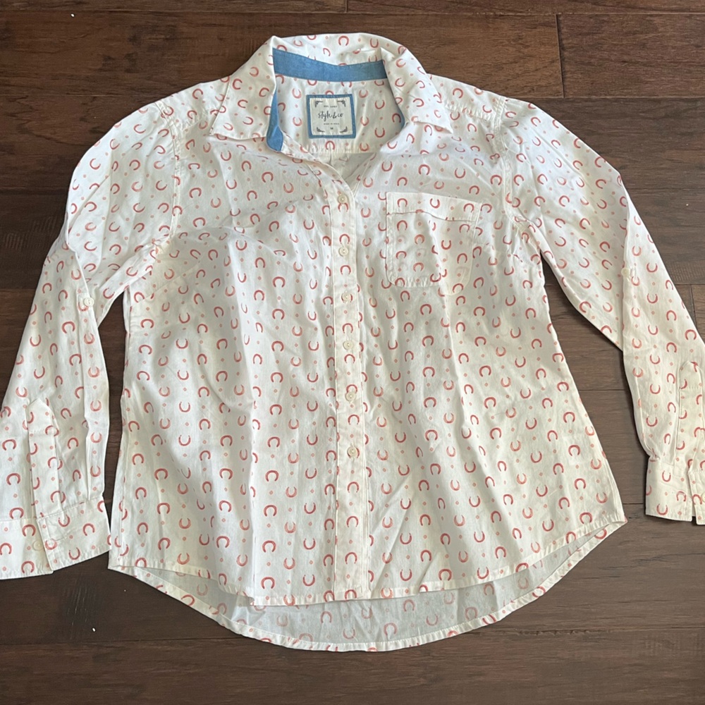 Style & Co. Cream and Red Horseshoe Print Shirt
